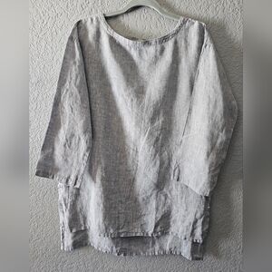 Eileen Fisher Gray Top Check Pictures For Measurements, The Size Tag Was Cut Off